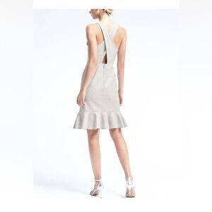 Banana Republic Criss Cross Back Ruffle Hem Dress in Light Heathered Gray 2P